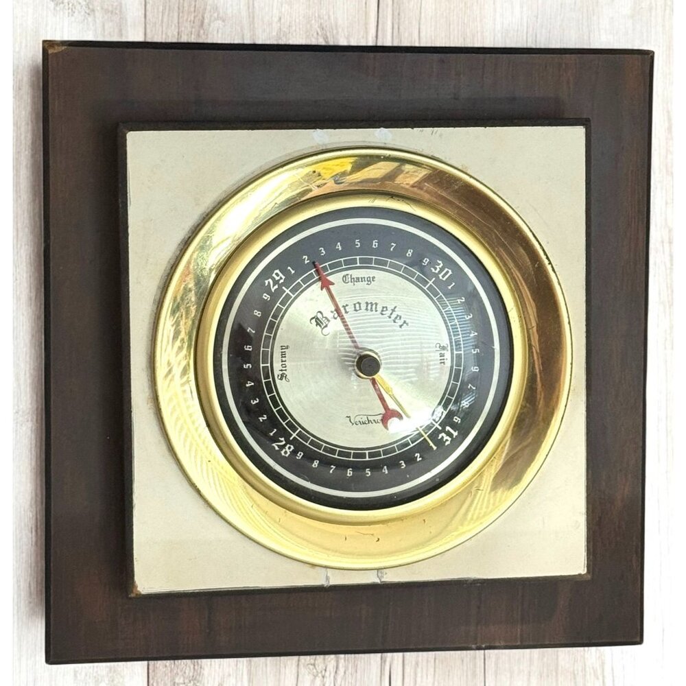 Vintage Verichron Barometer Wood Brass Decor